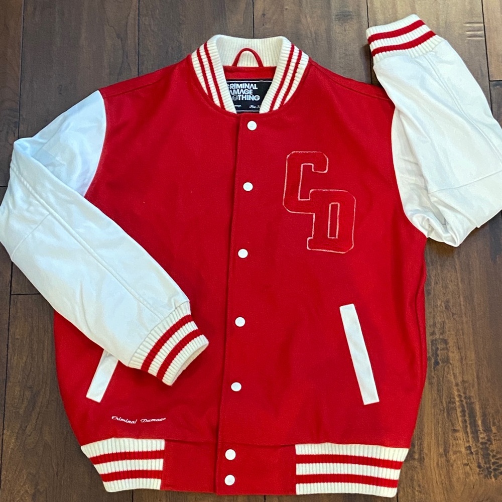 Mens Varsity Jacket Letterman Red & White